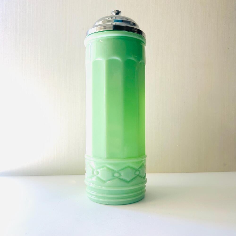 Retired Crate and Barrel Retro Jadeite Green Glass Straw Holder
